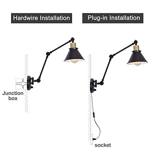 Plug in Wall Sconces (Black / 2 Pack- (Switch))
