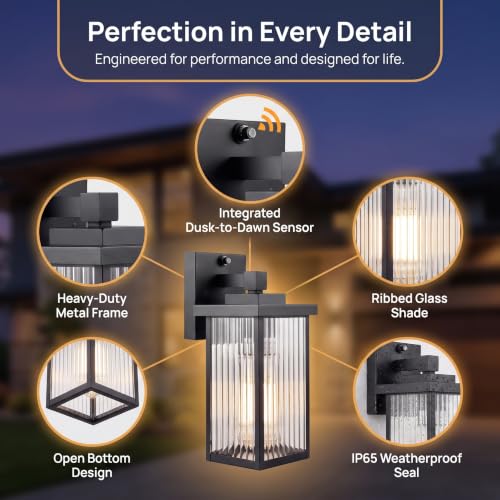 Black Dusk to Dawn Wall Mount Porch Lights (Black / 10.6''-1 Pack)
