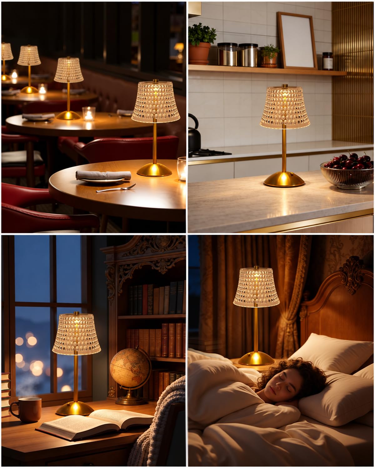 Rechargeable Cordless Table Lamp (Gold-Bubble Dot)