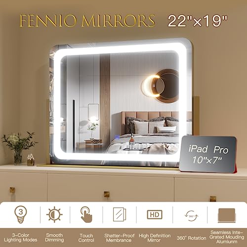 Gold Vanity Mirror with Lights 22"x17" (Gold / 22"L x 17"W)