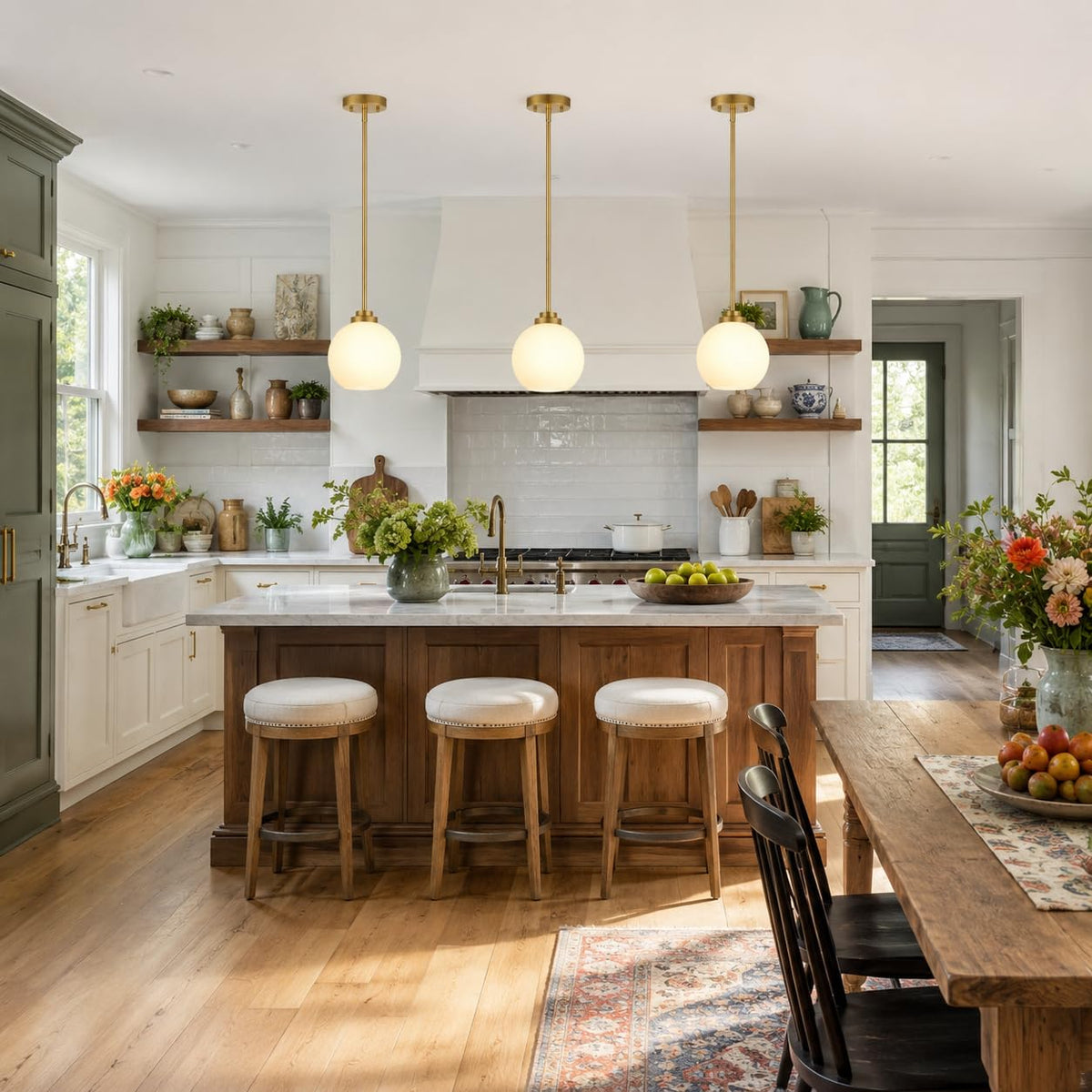 2 Pack Modern Globe Pendant Lights Kitchen Island Milk Glass (Brushed Gold + Milky White Glass 2 Pack)