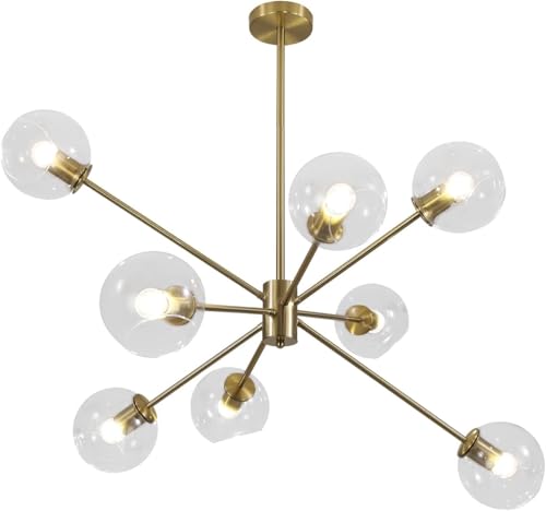 Mid Century Modern Chandelier 6 Lights Magic Bean Molecular Chandelier Globe Chandeliers Light Fixture for Living Room Restaurant Kitchen Island E26 Base…