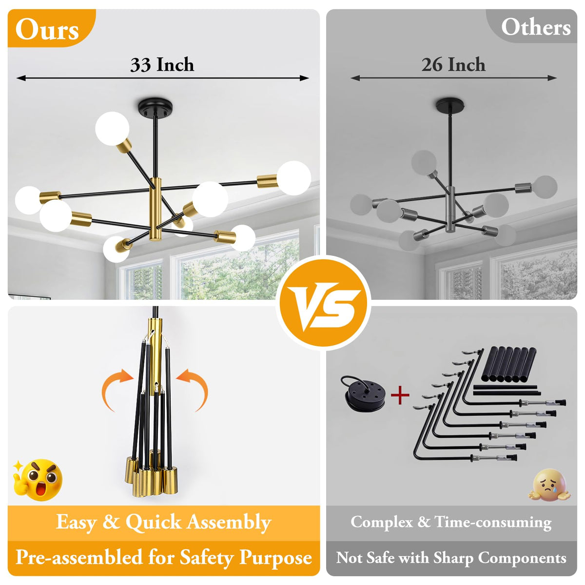 8 Light Modern Chandelier for Dining Room (Black & Gold / 8 Light)