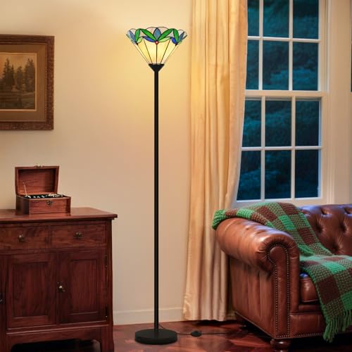 Stained Glass Floor Lamp with Tree Leaf Pattern