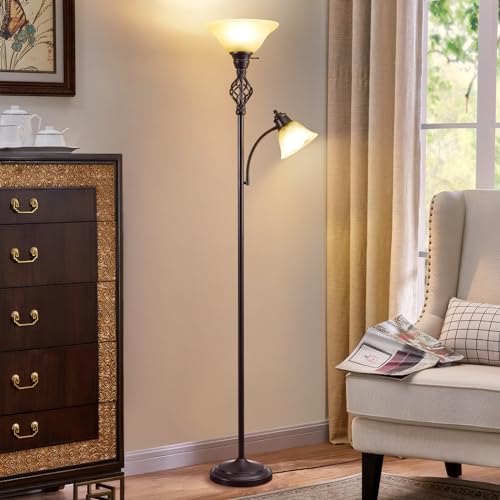 Torchiere Floor Lamp for Living Room (Red Brown, Yellow)