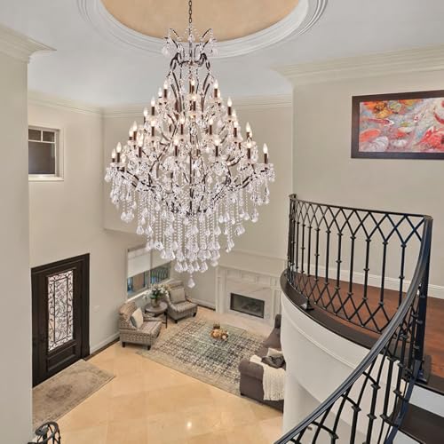Large Crystal Chandeliers for High Ceilings 42 Lights Maria Theresa Chandelier Light Fixture Heavy Modern Chandelier for Foyer Hallway Entryway Staircase Brown 75" H x 49.2" D (Brown / 42 Lights)