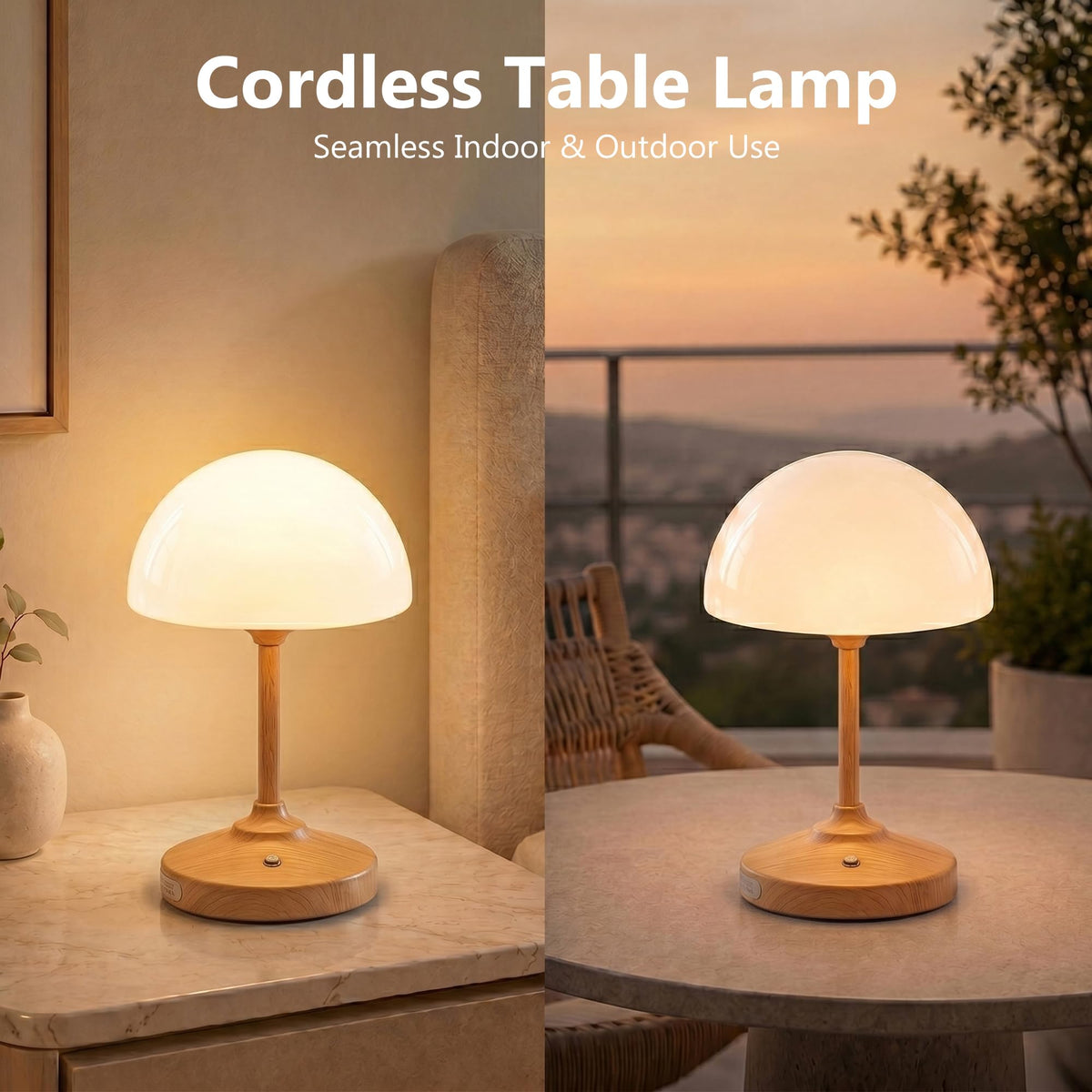Table Lamp Cordless Lamp (Wood Grain)