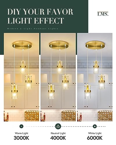 3 Light Pendant Light Fixtures (Gold -Hammered Glass / 3.5" Hammered Glass, 3-Light)