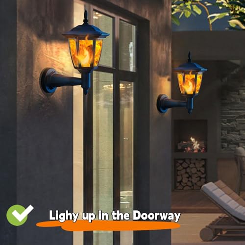 2 Pack Solar Flame Wall Lanterns Outdoor (Flickering Flame / 2 Pack)