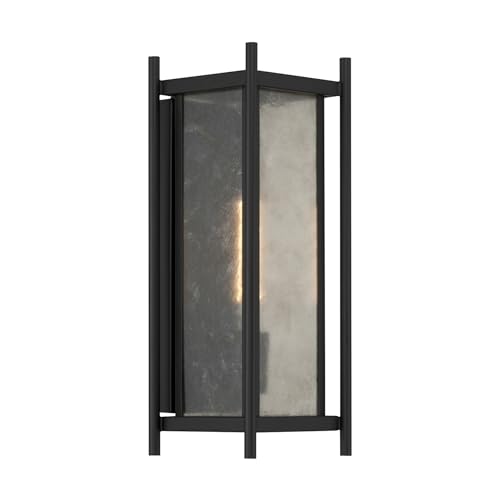 5-3804-BK Jacobs Mid-Century Modern Clear Mica Glass Outdoor Wall Lantern, 1-Light 60 Watt, 16" H x 6" W, Matte Black (16" Height / Matte Black)