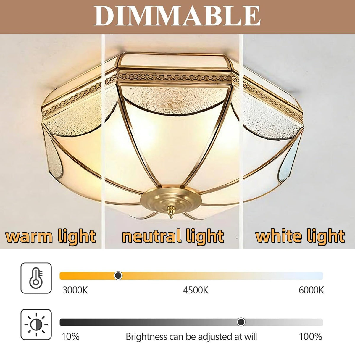 Vintage Style Brass Ceiling Light Fixture (13.78"W)