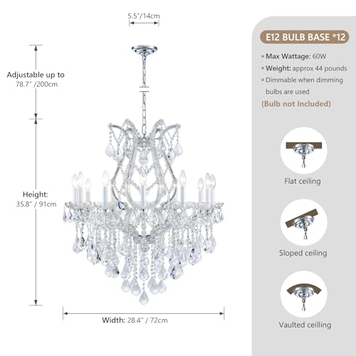12 Light Crystal Maria Therese Luxury K9 Crystal Chandelier for Dining (12-Light/Sliver)