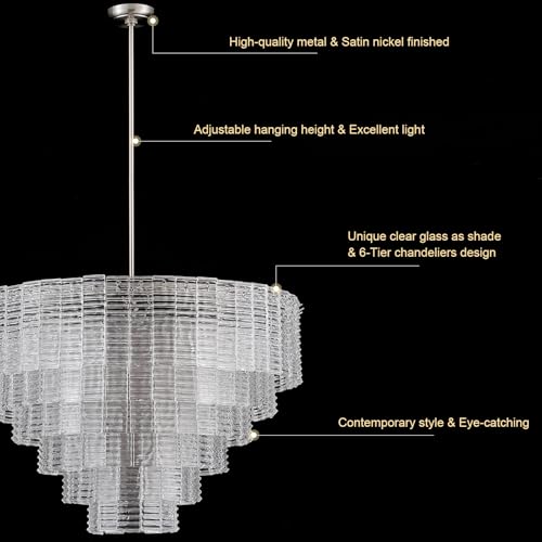Dia 32.5 Inches Large Modern Unique Glass Chandelier Sand (Unique Clear Glass)
