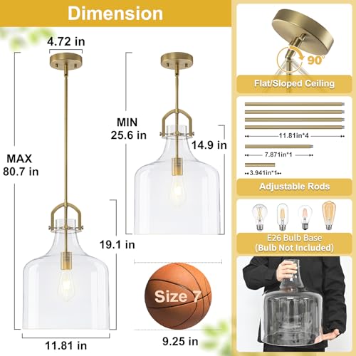 Clear Glass Pendant Light Fixtures with Oversize Glass lmpshade