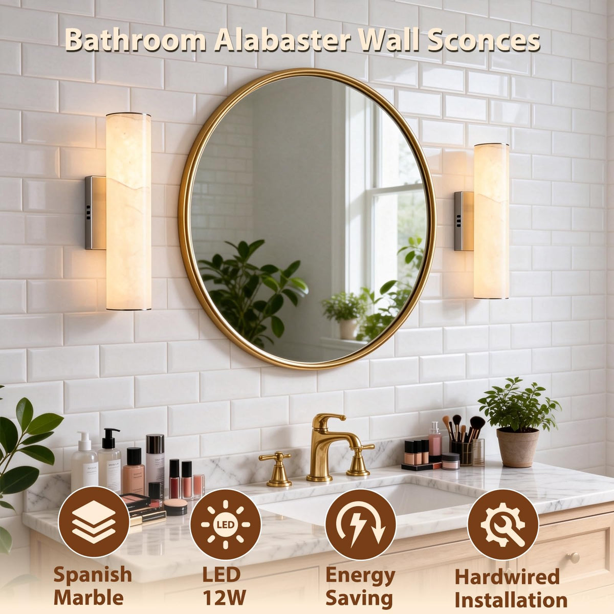 14.2in Alabaster Wall Sconces (Nickel-14.2in-1 Pack)