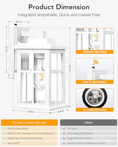 White Outdoor Light Fixture (Dusk to Dawn 2 Pack / White)