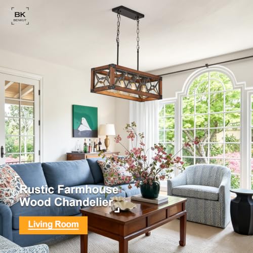 Farmhouse Kitchen Island Lighting Wood Rectangle Chandelier