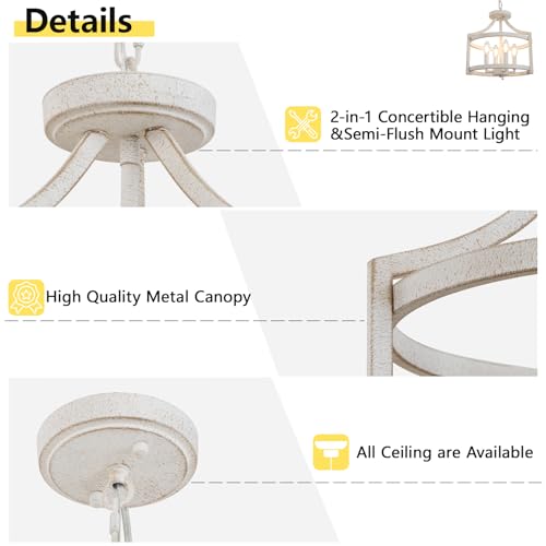 4 Light Farmhouse Chandelier (4 Lights Vintage White)