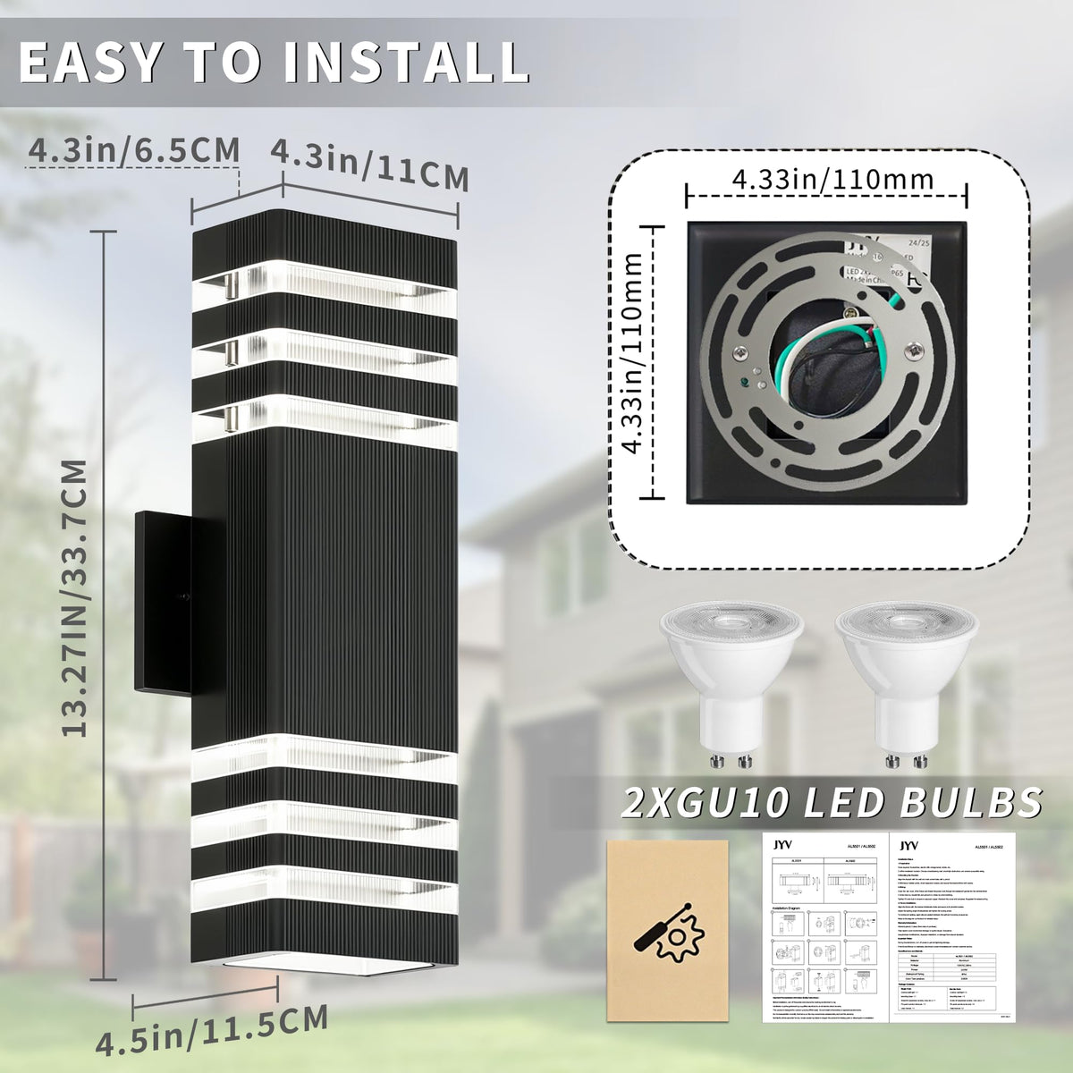Outdoor Wall Lights (3 Layer / 2 Packs-Black)