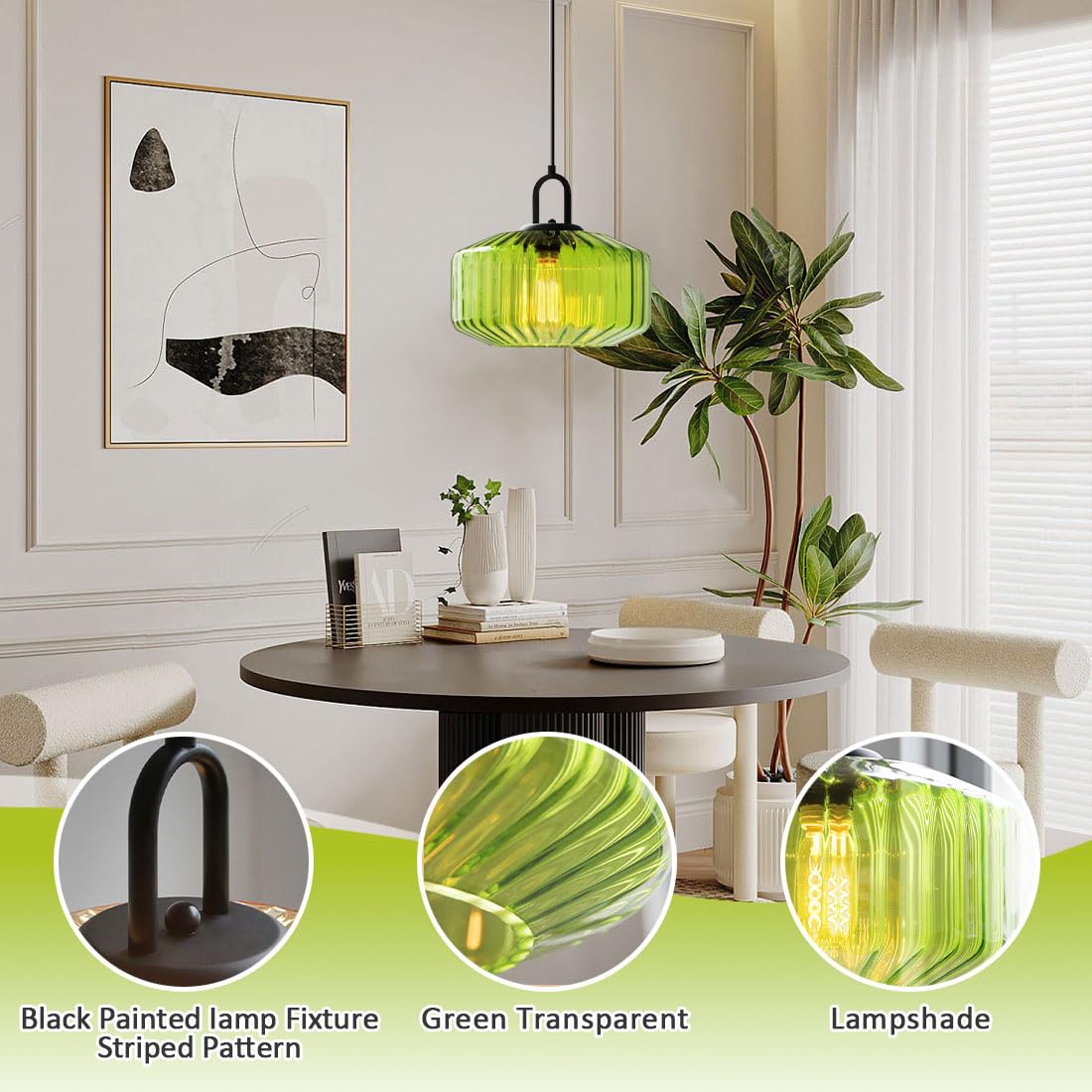 Green Glass Pendant Light Fixture Kitchen Modern Black Pendant Light (Green)