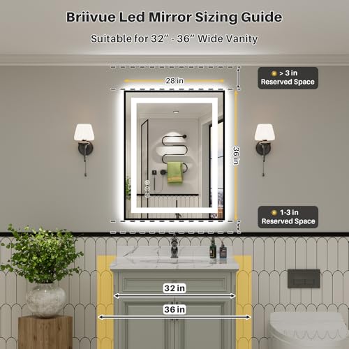 28X36 Inch LED Bathroom Mirror with Black Frame (Backlit+front Lit With Black Frame / 28"L x 36"W)