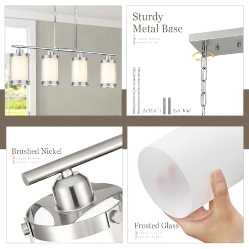 Brushed Nickel 4 (Nickel + Milk Glass / 4-Light, Linear)