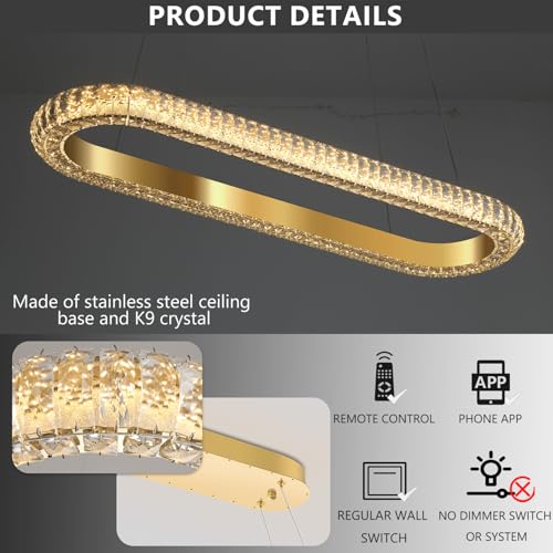 40'' Oval Ring Crystal Chandelier Modern LED Dimmable Ring Pendant Light Chandelier for Dining Room Living Room Gold (Gold / 1 Ring Oval 40")