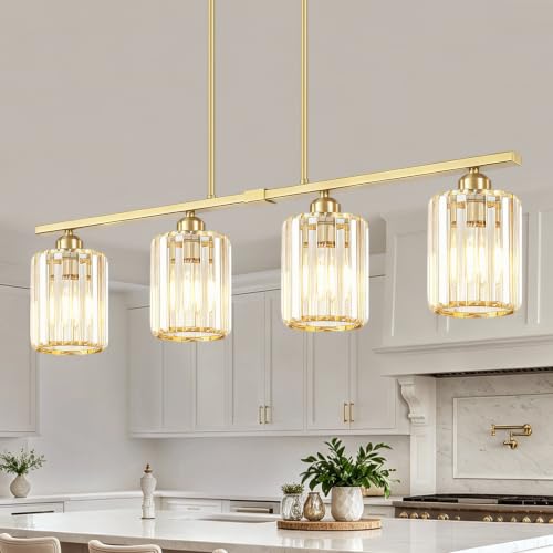 31.89'' Brushed Gold Island Lights for Kitchen Crystal Linear Chandelier (Gold)