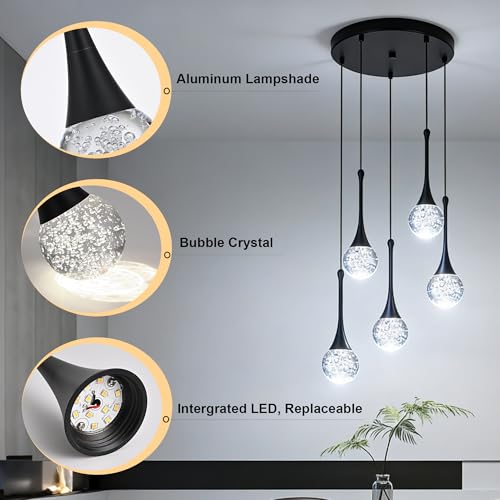 Modern Black Crystal Chandelier (Black / Round Pendant 5-Light)
