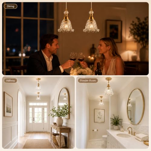 Vintage Pendant Lights Set of 2 Glass Kitchen Pendant Lighting over Island (Gold B)