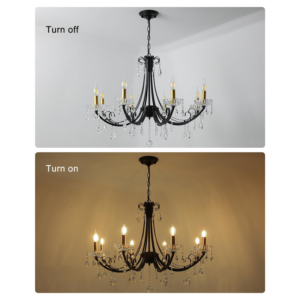 Black Crystal Chandeliers for Dining Room (Black&Gold-8light)