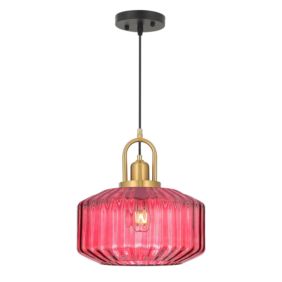 11.8in Mid Century Modern Pendant Light Gold Large Wine Red Glass (Wine Red & Gold Hardwire / 11.8in)