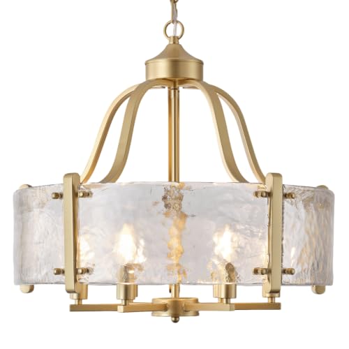 Gold Water Ripple Hammered Glass Drum Chandelier