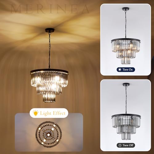 Smoke Gray Crystal Chandeliers 7 Lights 20" Black Round Chandelier (Black+Smoke Gray / Small-20”)