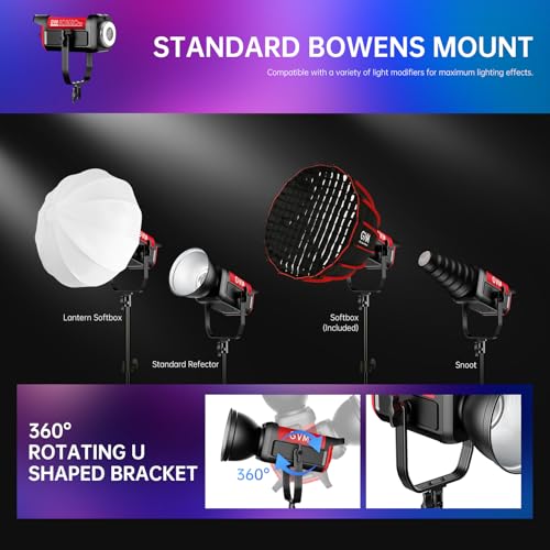 GVM 300W Photo Lighting RGB Video Light with Bowens Holder Lantern Softbox and Stand CRI 97+ CCT 2000K~10000K 6 Lighting Scenarios Application Program Controlled Studio Photo Lights (studio lights)