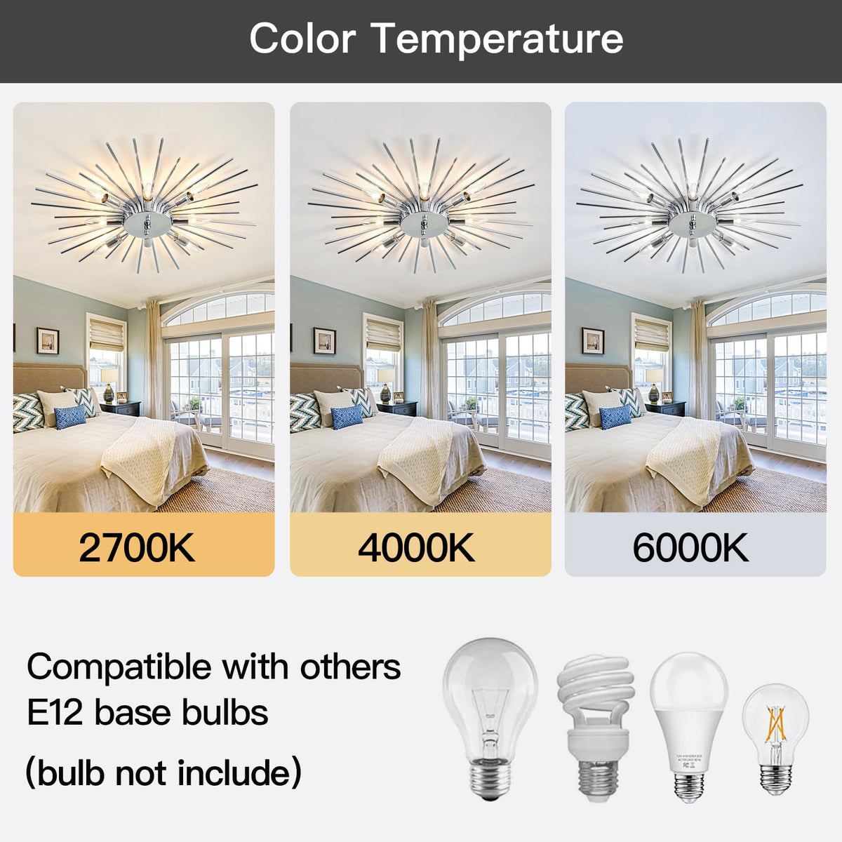 Semi Flush Mount 8 Light Ceiling Light Modern Metal Ceiling Lighting Chrome Light Fixture Chandelier for Farmhouse Kitchen Dining Room Bedroom Hallway Living Room (Silver)