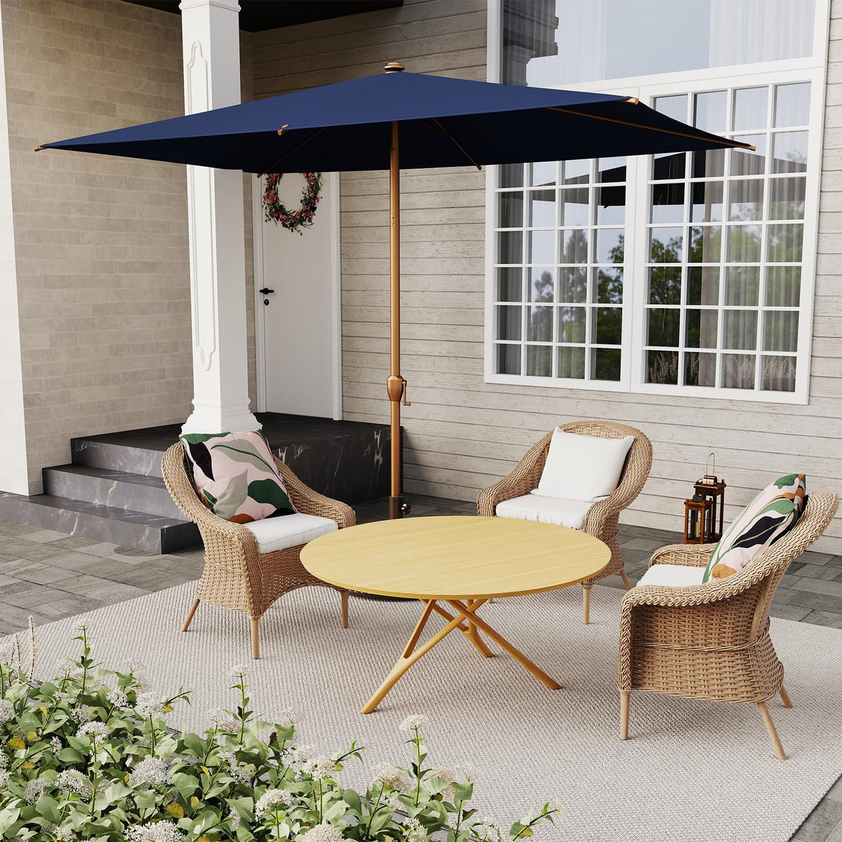 6.5FT x 10FT Rectangular Outdoor Patio Umbrella (6.5 FT(6 Ribs) / Dark Blue)