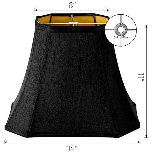 Black Rectangular Lamp Shade for Table Lamps Set of 2 (8 x 14 x 11 inches - 2 Pack / Black Faux Silk)