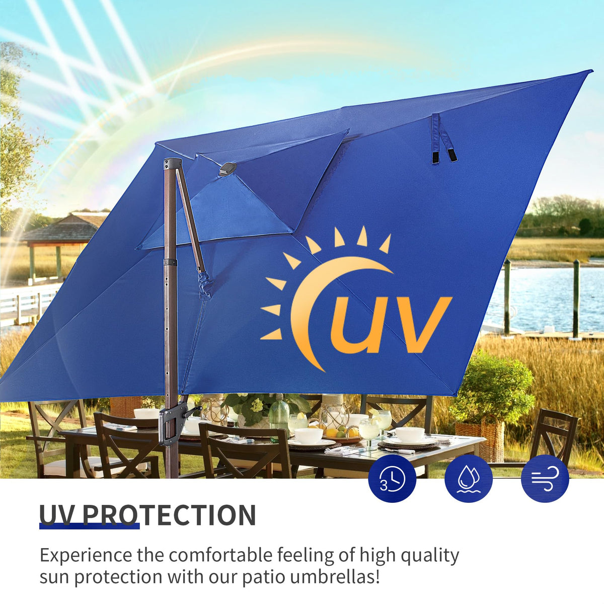 10x13 FT Cantilever Offset Patio Umbrella with Lights (Navy)