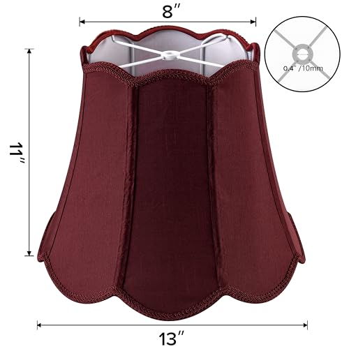 Burgundy Scalloped Lamp Shade for Table Lamps (Burgundy Red-natural faux silk / 8"×13"×11" (Spider)-2 pcs)