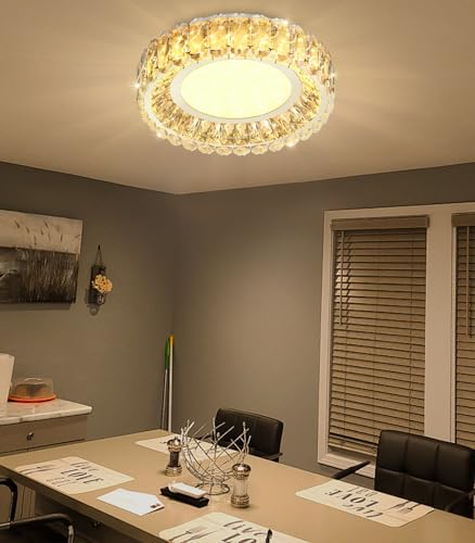 15.7 Inch Mini Dimmable Crystal Chandelier Modern LED Flush Mount Ceiling Light Fixtures for Bedroom Hallway Staircase Living Room Bedroom Foyer Kitchen Island Silver (15.7" Silver)
