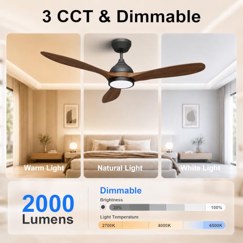 52" Ceiling Fan with Light (Black & Walnut / 52 Inch)