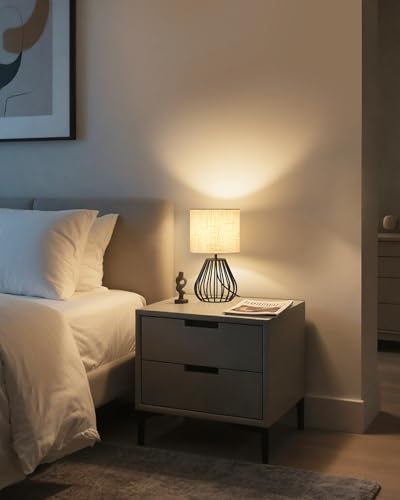 Small Bedside Table Lamp (Beige + Black)
