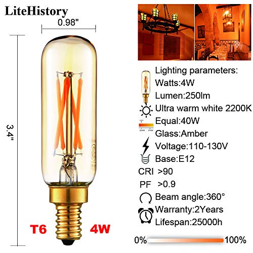 T6 E12 Bulb 40 watt Candelabra Light Bulbs (Utral Warm White 2200k 4w)