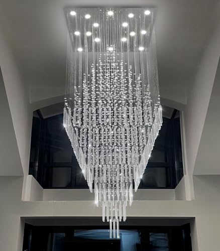 W40 x H120 Glam Chandelier with LED Bulbs Square Chandeliers (Silver / Square W40" X H118")