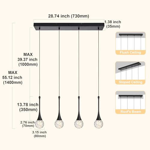 4 Light Modern Crystal Black Chandelier (Black / Rectangle Pendant 4-Light)