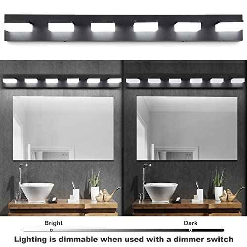 3 Colors Dimmable Bathroom Light Fixtures Over Mirror (Black / 6 Lights)