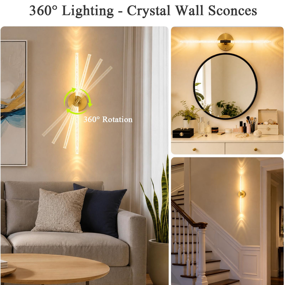 Rechargeable Wall Lights Battery Operated Sconce 2Pack (Bubble Crystal Gold / Set of 2)