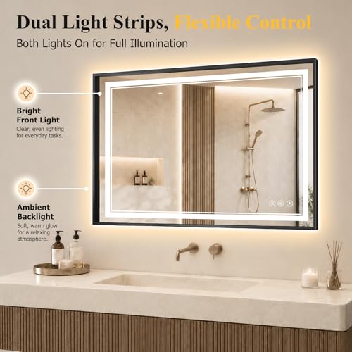 30"x40" LED Bathroom Mirror with Lights (Black / 40"L x 30"W)