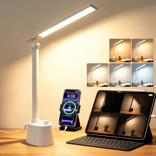 Desk Lamp for Home Office with USB C Charging Ports Wireless Charger